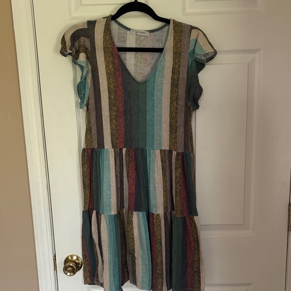 Striped Multicolor V-Neck Dress